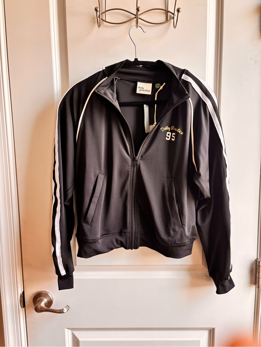 Daily Practice Black Track Jacket with White Stripes